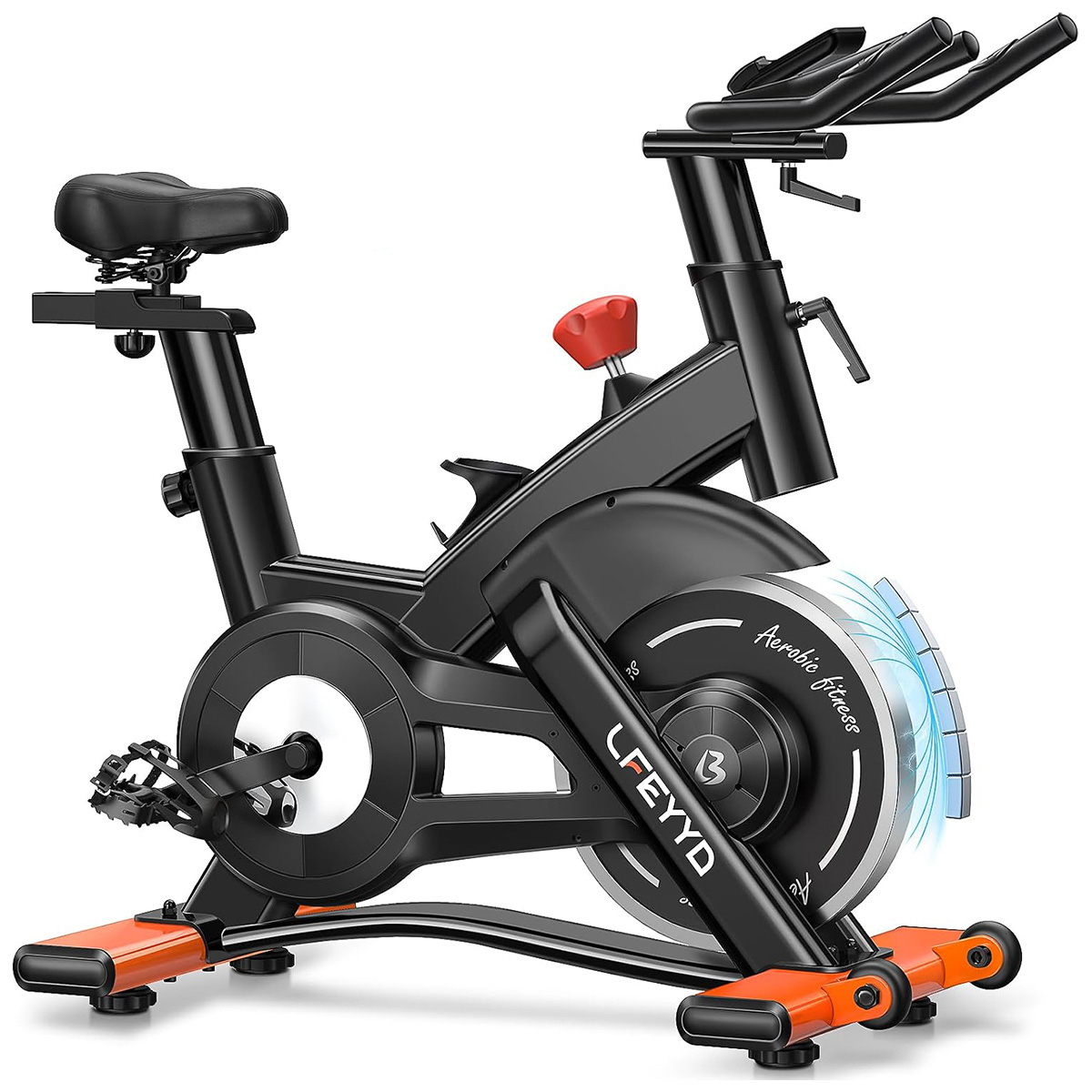 Exercise Bike Magnetic Resistance - Pooboo エクササイズバイク、最大400ポンドの負荷に対応する磁気式固定式バイク、25dBの磁気抵抗、静かで快適な自宅での有酸素運動に最適な調整可能なシートとハンドル。
