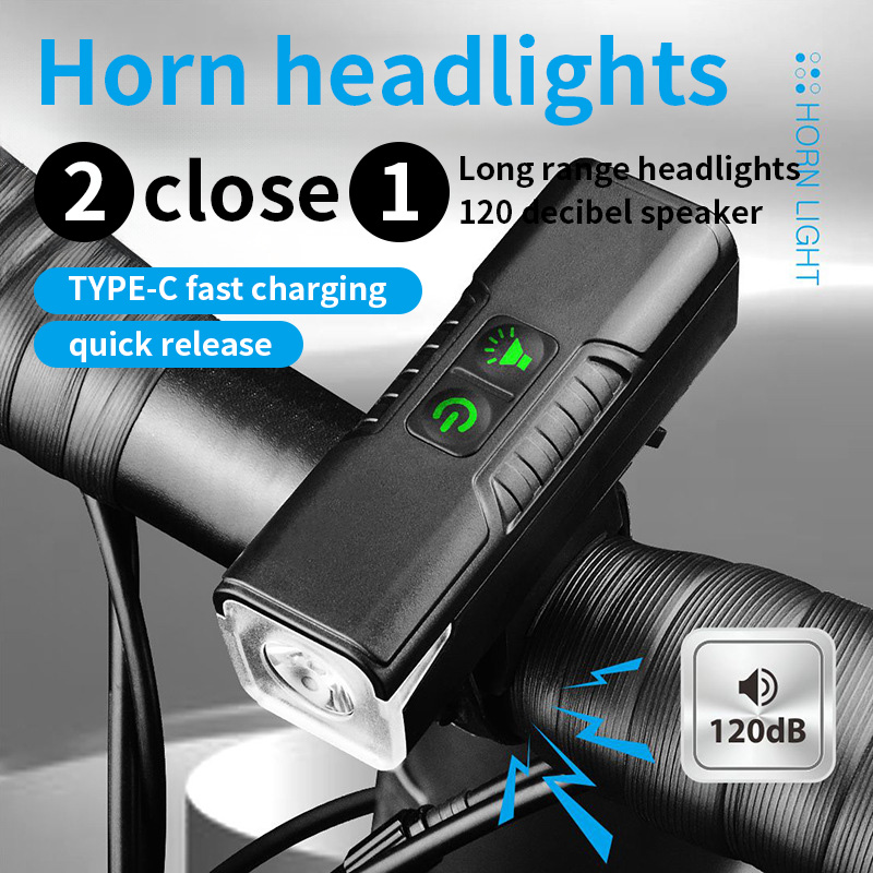 Rechargeable Bicycle Headlight 1000 Lumen - ESLNF 1000ルーメンの自転車用フロントライト。120dBのホーン付き、USB充電式、防水LED自転車用ヘッドライト。MTBやロードバイクに最適。