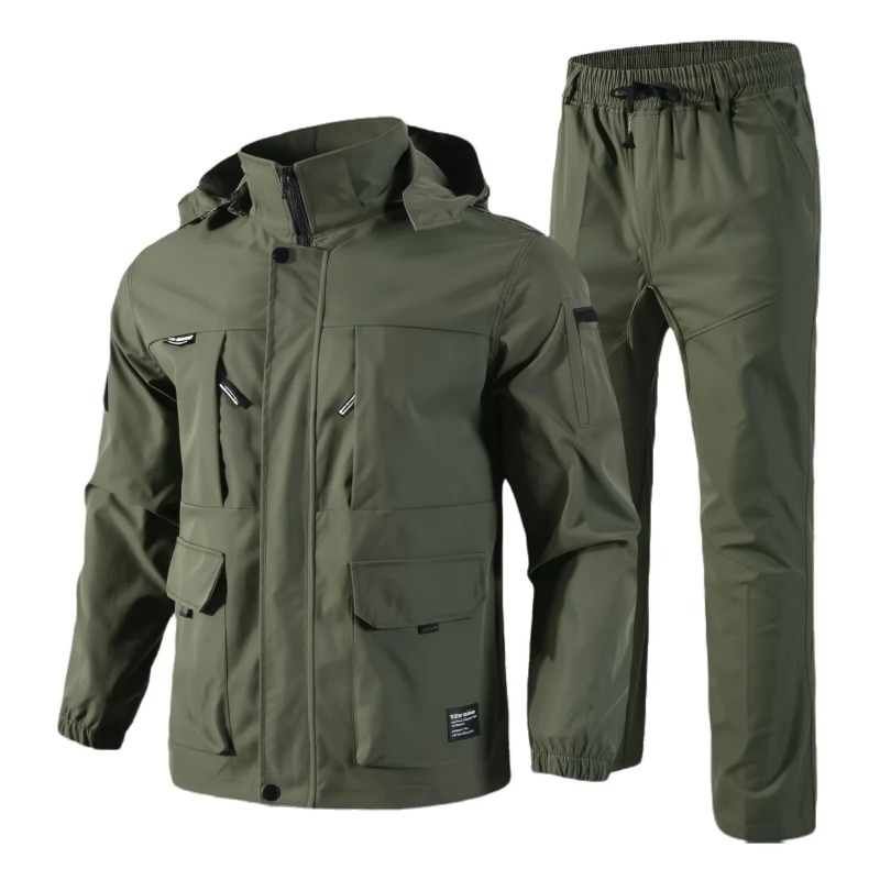 Hiking - メンズ防水タクティカルセット 春秋用 取り外し可能な帽子付き アウトドア ハイキング 作業服